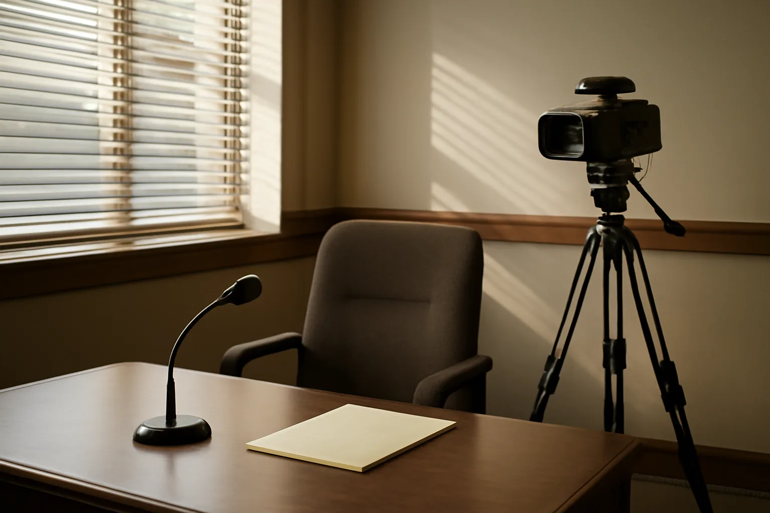 Legal videographer camera set up in a Little Rock deposition room