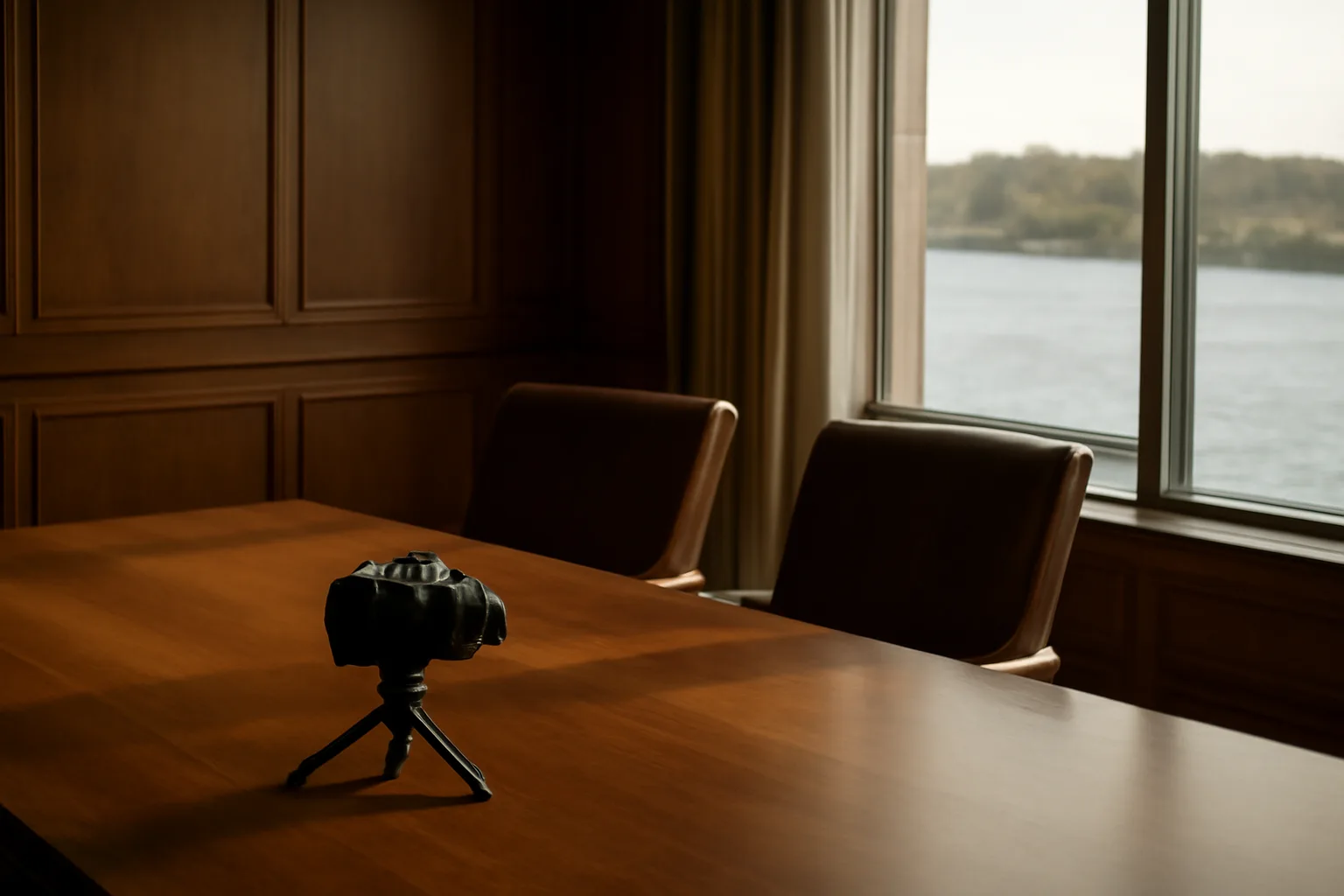 Camera on a tripod in a Wilmington room for legal videographer work