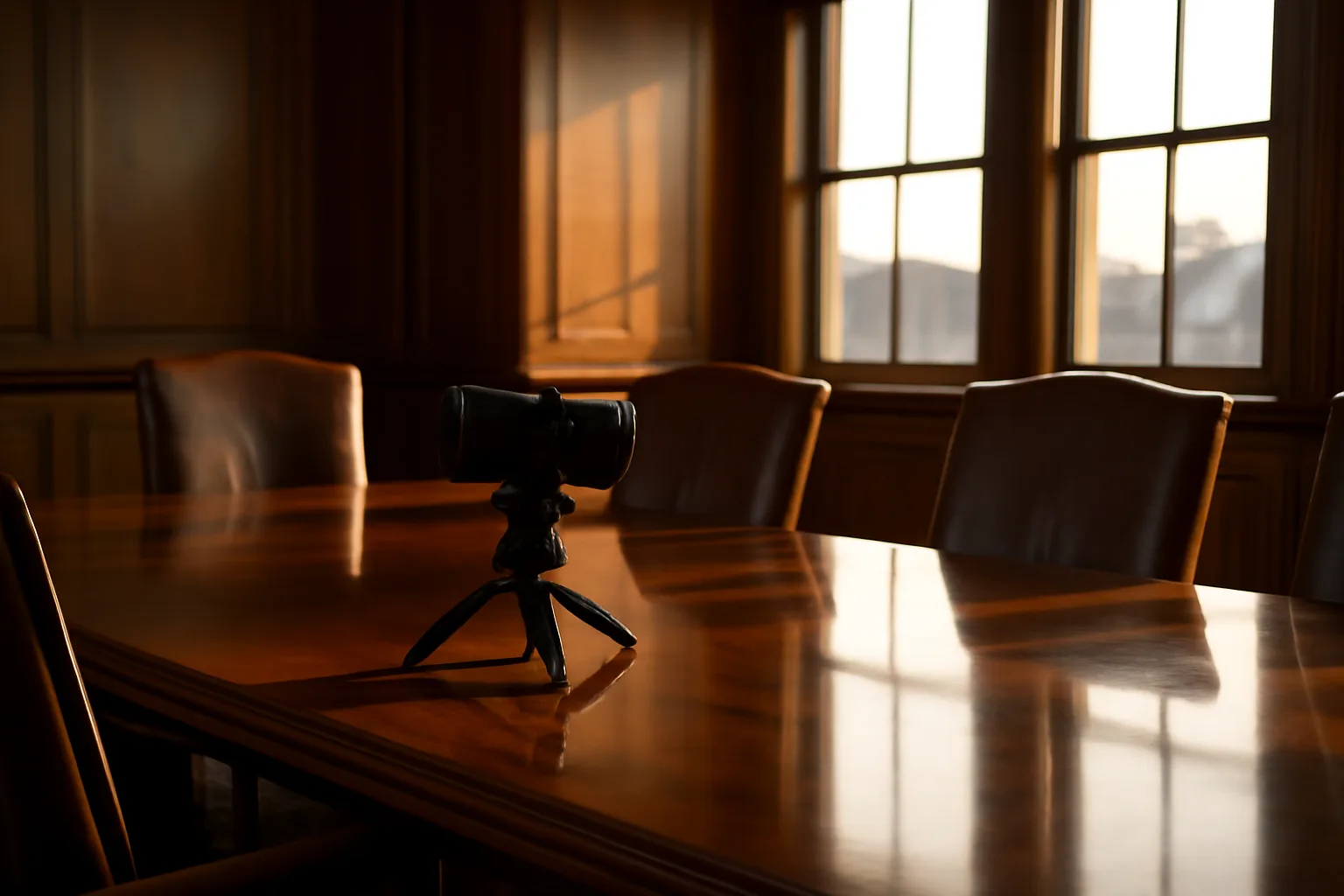 Camera on a tripod in a Hartford room for legal videography