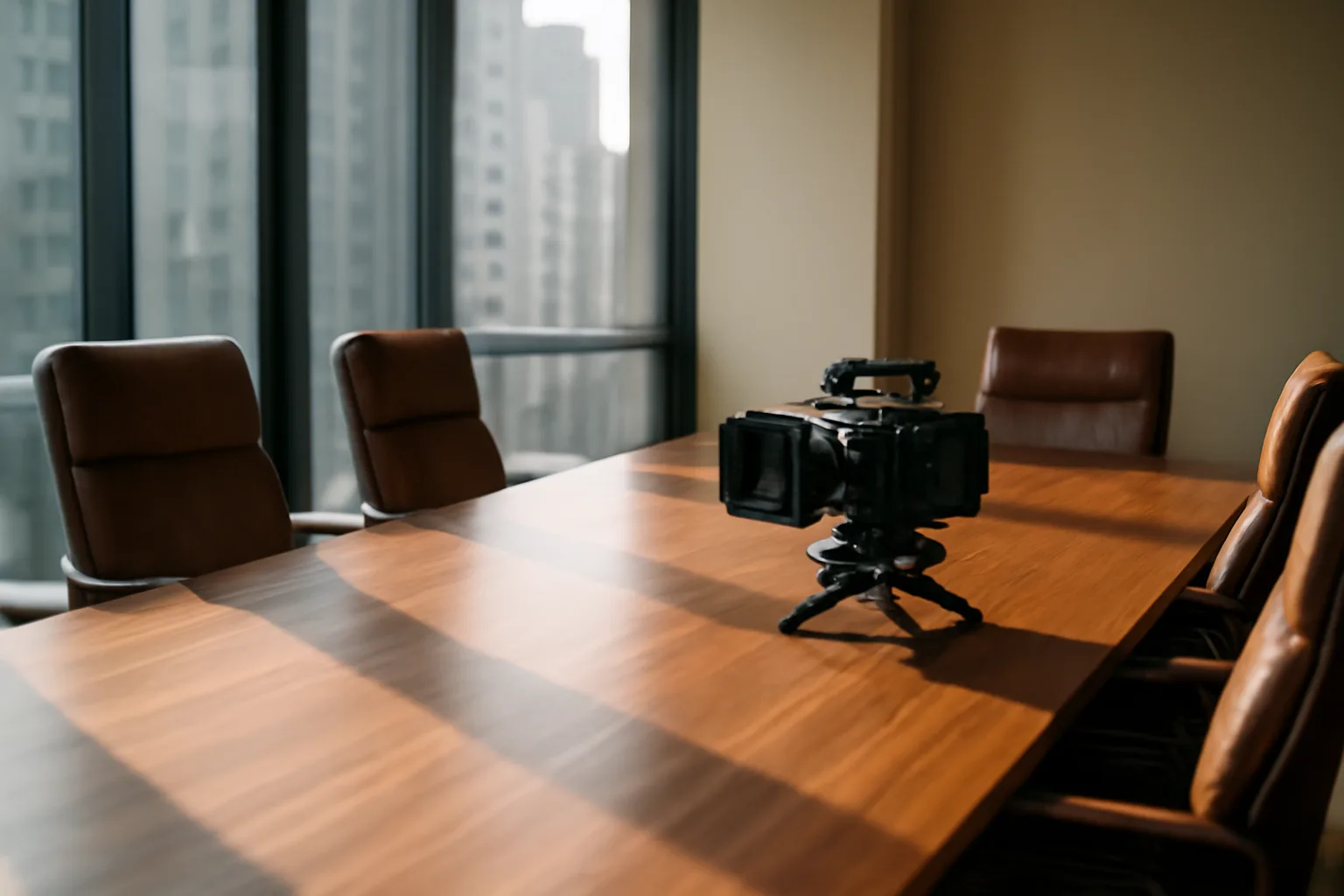 Camera on a tripod in an Atlanta legal videographer setup