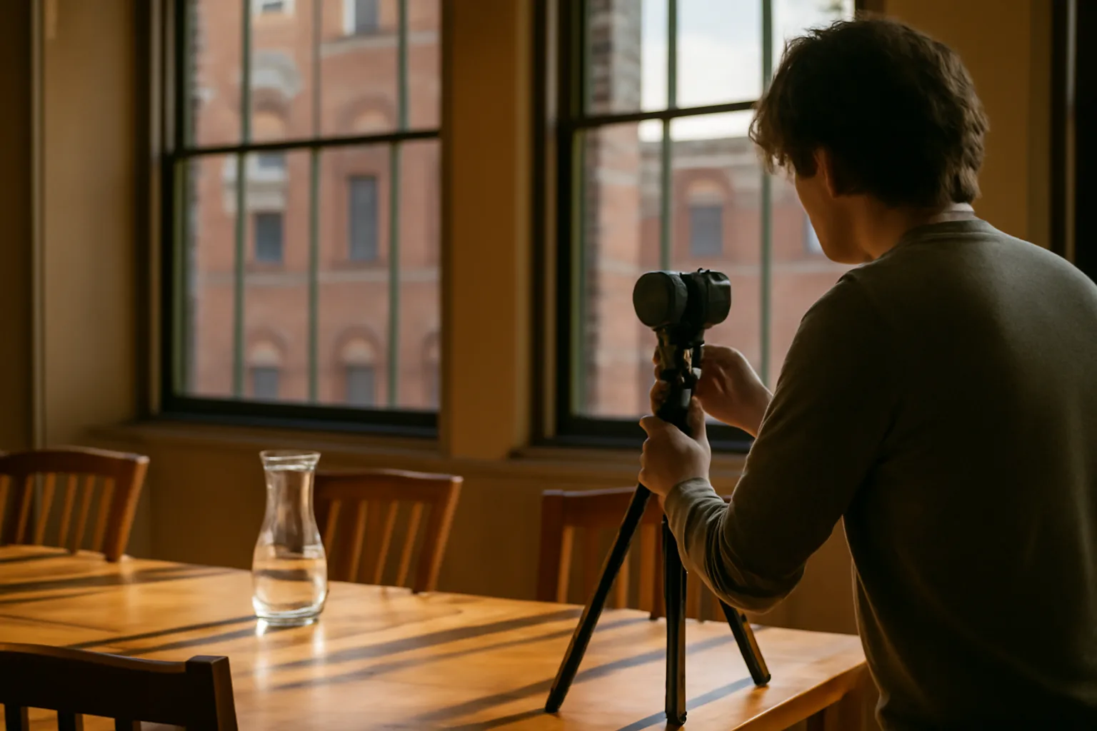 Tripod camera in a Connecticut conference room for legal video